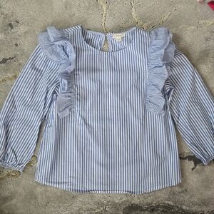 J. Crew ( Crewcuts) Kids Blue Striped Ruffle Blouse